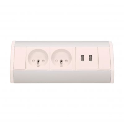 Gniazdo meblowe 2x2P+Z + USB, biało-srebrne OR-GM-9003/W-G ORNO (OR-GM-9003/W-G)