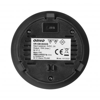 Bezprzewodowa ładowarka indukcyjna 10W, standard Qi V1.2, czarna ORNO (OR-GM-9020/B)