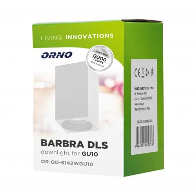 BARBRA DLS GU10 downlight max 50W, IP20, kwadrat, biały, aluminium (OR-OD-6142WGU10)