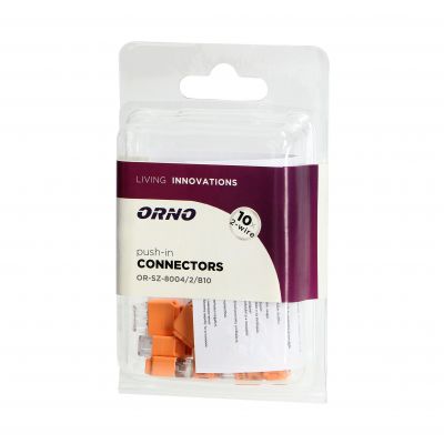 Złączka instalacyjna wciskana 2-przewodowa; na drut 0,75-2,5mm2; IEC 300V/24A; Blister 10 szt. ORNO (OR-SZ-8004/2/B10)