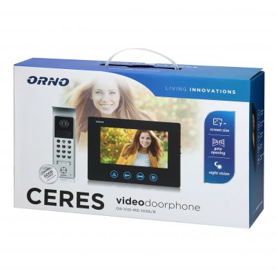 Zestaw wideodomofonowy bezsłuchawkowy, kolor, LCD 7&quot;, z szyfratorem, natynkowy, czarny, CERES OR-VID-ME-1056/B ORNO (OR-VID-ME-1056/B)