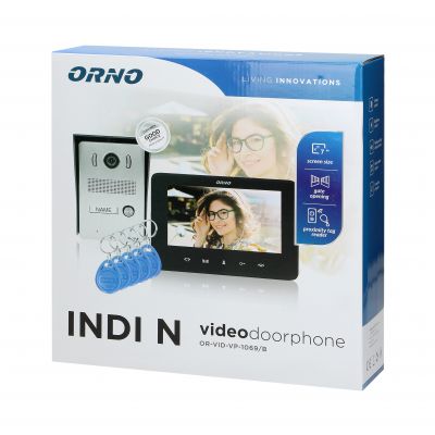 Zestaw wideodomofonowy bezsłuchawkowy, kolor, LCD 7 cal z czytnikiem breloków zbliżeniowych, interkom, ORNO (OR-VID-VP-1069/B)