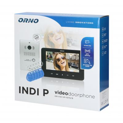 Zestaw wideodomofonowy bezsłuchawkowy, kolor, LCD 7 cal z czytnikiem breloków zbliżeniowych, interkom, ORNO (OR-VID-VP-1070/B)