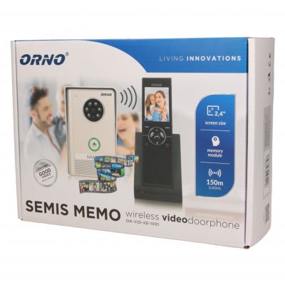 Zestaw wideodomofonowy, bezprzewodowy, zasięg 150m, kolor, LCD 2,4&quot;, pamięć, natynkowy, IP55, SEMIS MEMO OR-VID-XE-1051/W ORNO (OR-VID-XE-1051/W)