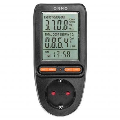 Watomierz, kalkulator energii z wyświetlaczem LCD, wersja Schuko, czarny (OR-WAT-435(GS)/B)
