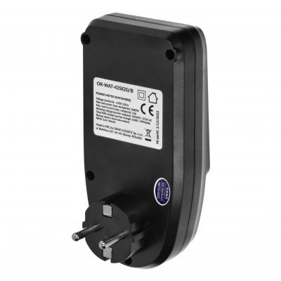Watomierz, kalkulator energii z wyświetlaczem LCD, wersja Schuko, czarny (OR-WAT-435(GS)/B)