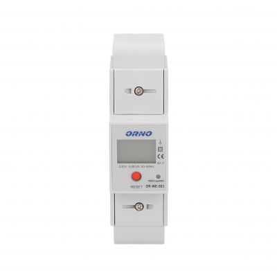 1-fazowy wskaźnik zużycia energii elektrycznej, 80A, dodatkowy wskaźnik, wyjście impulsowe, przycisk RESET, 2 moduły, DIN TH-35mm OR-WE-503 ORNO (OR-WE-503)