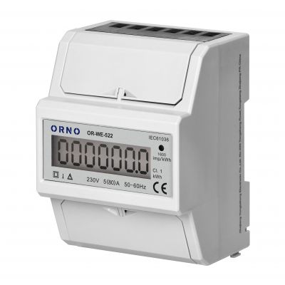 1-fazowy wskaźnik zużycia energii elektrycznej, 80A, 5 modułÓW, DIN TH-35mm OR-WE-522 ORNO (OR-WE-522)
