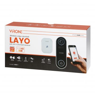 Bezprzewodowy wideo dzwonek LAYO z kamerą wideo Full HD, WiFi, IP65, akumulator, komunikacja ze smar ORNO (VDB-1)