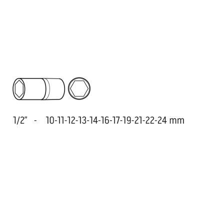 Nasadki udarowe 1/2 cal 10-24 mm, zestaw 11 szt. 12-102 NEO (12-102)