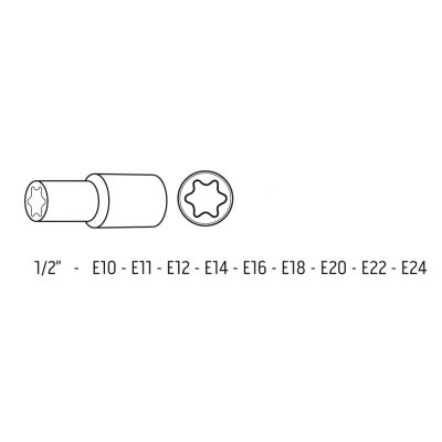 Nasadki udarowe 1/2 cal E10-E24, zestaw 9 szt., CrMo 12-110 NEO (12-110)