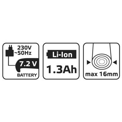 Sekator akumulatorowy 7.2V, Li-Ion/1.3Ah 52G300 VERTO (52G300)