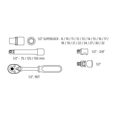 Zestaw kluczy nasadowych klucze nasadki SUPERLOCK 1/2 23 szt. NEO (08-694)