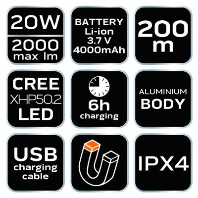 Latarka czołowa akumulatorowo/bateryjna USB 2000 lm 99-029 NEO TOOLS (99-029)