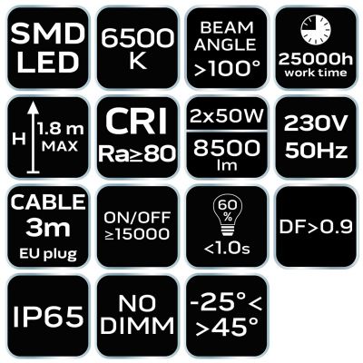 Reflektor podwójny 2x50W SMD LED 9000lm na statywie 1.8m (99-062)