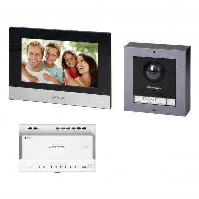 HIKVISION Zestaw wideodomofonowy 2-żyłowy, monitor 7'', dotykowy, Wi-Fi + App na telefon, stacja zew ORNO (DS-KIS702)