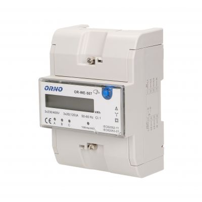 3-fazowy wskaźnik energii elektrycznej, 120A, 5 modułów, DIN TH-35mm, dodatkowy przycisk OR-WE-507 ORNO (OR-WE-507)