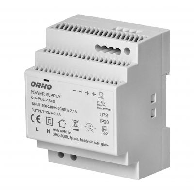 Zasilacz na szynę DIN 12VDC, 7A, 84W, szerokość 4 moduły ORNO (OR-PSU-1645)
