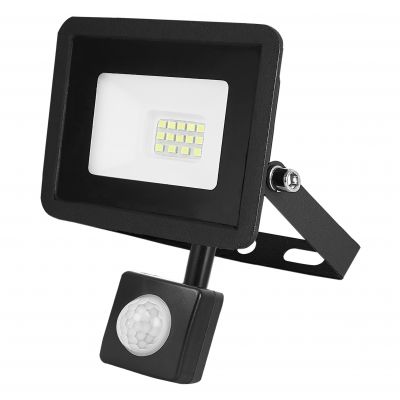 ALLED 10W Naświetlacz LED z PIR, 850lm, IP44, 4000K, Alu+szkło (FL/R-9)