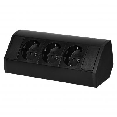 Gniazdo meblowe 3x2P+Z (Schuko), czarne (OR-GM-9001(GS)/B)