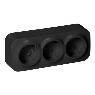 Gniazdo potrójne natynkowe ToDo 2P+Z Schuko IP20, 16A, 230V AC, 16A, 230V AC, czarny, 10 sztuk (OR-OE-7209(GS)/B/10)