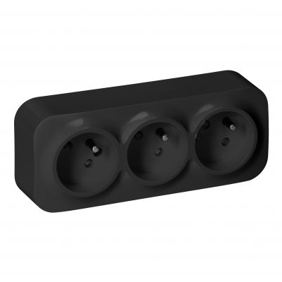 Gniazdo potrójne natynkowe ToDo 2P+Z IP20, 16A, 230V AC, 16A, 230V AC, czarny, 10 sztuk (OR-OE-7209/B/10)