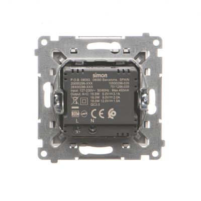 Simon 55 Ładowarka USB typ A+C Aluminium mat TEC2CA.01/143 KONTAKT (TEC2CA.01/143)