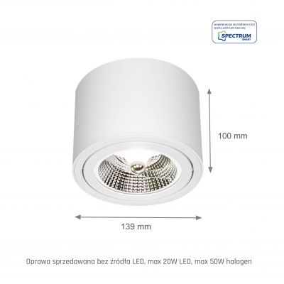 Oprawa natynkowa CHLOE AR111 GU10 250V IP20 139x100mm biały okrągła ruchoma  SLIP005012 Spectrum Led (SLIP005012)