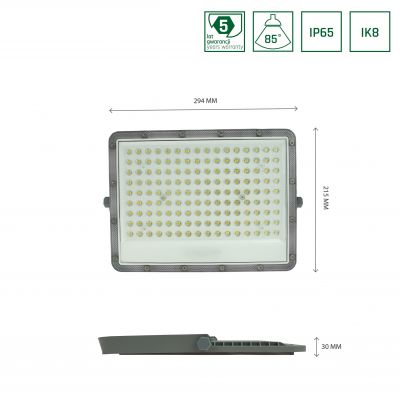 Naświetlacz LED NOCTIS MAX 100W barwa neutralna 230V 85st IP65 294x215x30mm SZARY 5 lat gwarancji (SLI029056NW_PW)