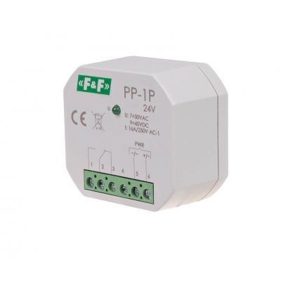 F&F Przekaźnik elektromagnetyczny 1P 16A montaż podtynkowy,U=7-30VAC / 9-40VDC PP-1P-24V (PP-1P-24V)