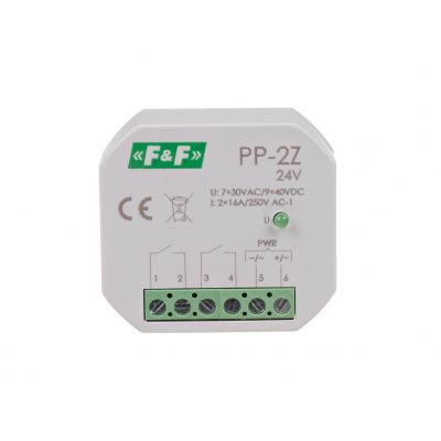 F&F Przekaźnik elektromagnetyczny 2Z 16A montaż podtynkowy,w obud.PDT,U=7-30VAC / 9-40VDC PP-2Z-24V (PP-2Z-24V)