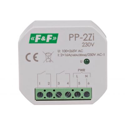 Przekaźnik elektromagnetyczny 2Z 16A montaż podtynkowy U=100-265V AC,styk:2Z 16A (160A/20ms) PP-2Z-LED-230V F&F (PP-2Z-LED-230V)