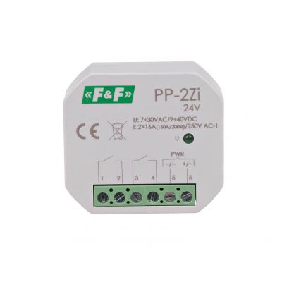 F&F Przekaźnik elektromagnetyczny 2Z 16A montaż podtynkowy,U=7-30VAC/9-40VDC;2Z 16A (160A/20ms) PP-2Z-LED-24V (PP-2Z-LED-24V)