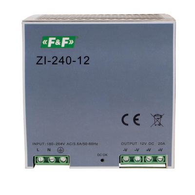 F&F zasilacz impulsowy przemysłowy Uwe=90-264V AC/120-370V DC 240W Uwy=12V DC ZI-240-12V (ZI-240-12V)