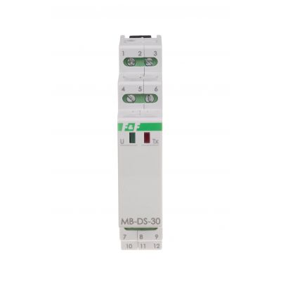 F&F Przetwornik pomiarowy MB-DS-30 przeznaczony jest do pomiaru temperatur za pomocą  czujników temperatury DS18B20 połączonych w magistrali 1-WIRE i wymiany danych po porcie RS-485 zgodnie ze standar (MAX-MB-DS-30)