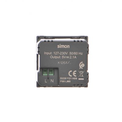 Simon Connect USB ładowarka K45  (45x45) gniazdo typ A 5V/21A szary grafit K126E/14 (K126E/14)