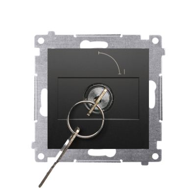 Simon 54 Łącznik na kluczyk pojedynczy jednobiegunowy 2 pozycyjny /0-I/ styk 1Z 5A 250VMożliwość wyjęcia klucza w każdej pozycji czarny DW1K.01/49 KONTAKT (DW1K.01/49)