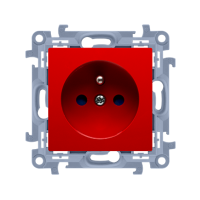 Simon 10 Gniazdo wtyczkowe z uziemieniem pojedyncze z przesłonami torów prądowych 16A 250V szybkozłączka. Kolor czerwony CGZ1CZ.01/22 KONTAKT (CGZ1CZ.01/22)
