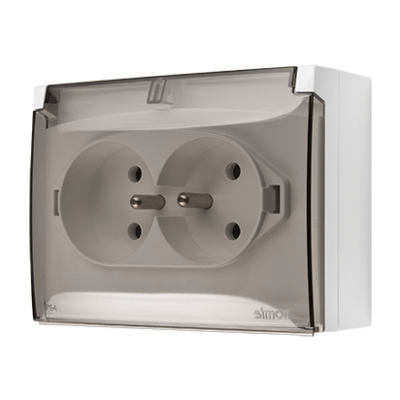 Simon Aquaclick Gniazdo wtyczkowe IP44 podwójne kompaktowe z uziemieniem klapka transparentna 16A 250 V~ zaciski śrubowe, biały ACGZ2/11A KONTAKT (ACGZ2/11A)