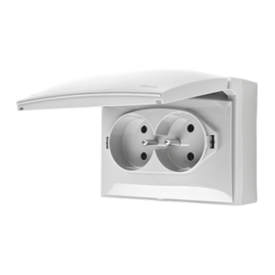 Simon Aquaclick Gniazdo wtyczkowe IP44 podwójne kompaktowe z uziemieniem klapka w kolorze pokrywy 16A 250 V~ zaciski śrubowe, biały ACGZ2/11 KONTAKT (ACGZ2/11)