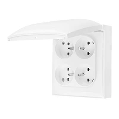 Simon Aquaclick Gniazdo wtyczkowe IP44 poczwórne 4-krotne z uziemieniem klapka w kolorze pokrywy 16A 250 V~ szybkozłącza, biały ACGZ4C/11 KONTAKT (ACGZ4C/11)
