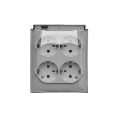 Simon Aquaclick Gniazdo wtyczkowe IP44 Schuko poczwórne 4-krotne klapka transparentna 16A 250 V~ szybkozłącza, biały ACGSZ4C/11A KONTAKT (ACGSZ4C/11A)