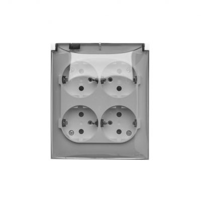 Simon Aquaclick Gniazdo wtyczkowe IP44 Schuko poczwórne 4-krotne klapka transparentna z przesłonami 16A 250 V~ szybkozłącza, biały ACGSZ4CZ/11A KONTAKT (ACGSZ4CZ/11A)