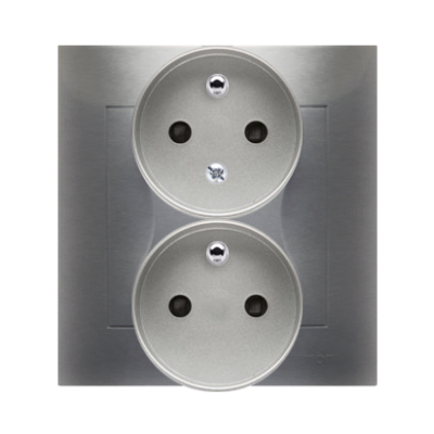 Simon 54 Gniazdo wtyczkowe z uziemieniem podwójne z funkcją niezmienności faz16A 250V zaciski śrubowe. Kompletne - nie do ramek srebrny mat DGZ2T/43 KONTAKT (DGZ2T/43)