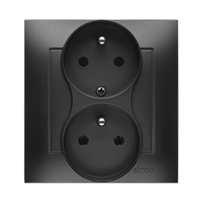 Simon 54 Gniazdo wtyczkowe z uziem. podwójne z funkcją niezmienności faz z przesłonami16A 250V zac. śrubowe. Kompletne - nie do ramek czarny DGZ2TZ/49 KONTAKT (DGZ2TZ/49)