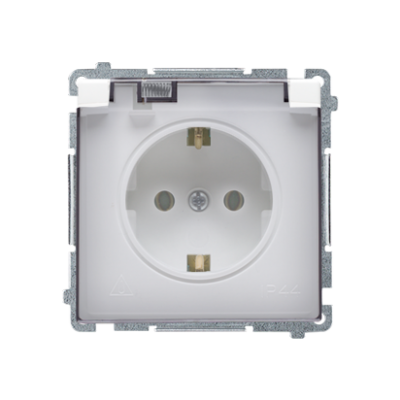 Simon Basic Gniazdo wtyczkowe Schuko do wersji IP44 z przesłonami 16A 250Vzaciski śrubowe klapka transparentna biały BMGSZ1BZ.01/11A KONTAKT (BMGSZ1BZ.01/11A)