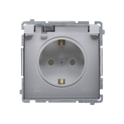 Simon Basic Gniazdo wtyczkowe Schuko do wersji IP44 z przesłonami 16A 250Vzaciski śrubowe stal inox. Klapka transparentna BMGSZ1BZ.01/21A KONTAKT (BMGSZ1BZ.01/21A)