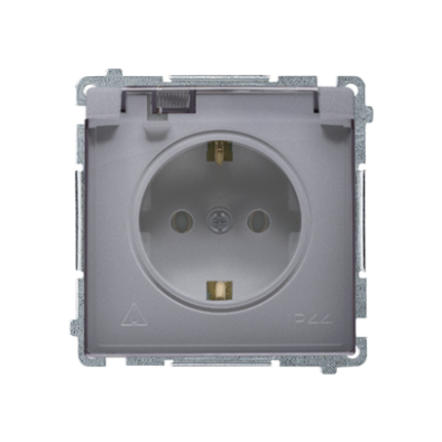 Simon Basic Gniazdo wtyczkowe Schuko do wersji IP44 z przesłonami 16A 250Vzaciski śrubowe srebrny mat. Klapka transparentna BMGSZ1BZ.01/43A KONTAKT (BMGSZ1BZ.01/43A)