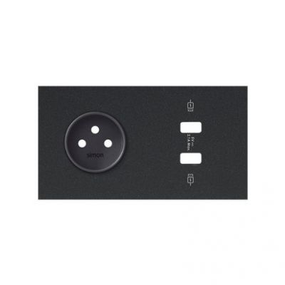 Simon 100 Panel 2-krotny: 1 gniazdo + 2x1 ładowarka USB SmartCharge 2x 21 A czarny mat 10020228-238 KONTAKT (10020228-238)