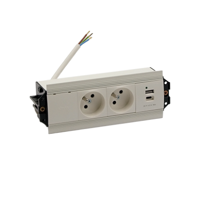 SIMON 480 TS48-530E20B00-33 Indesk 2 gn. typ E + ładowarka USB typ A+C złącze 10 cm przewód biały 48530E20B000000-33 KONTAKT (48530E20B000000-33)